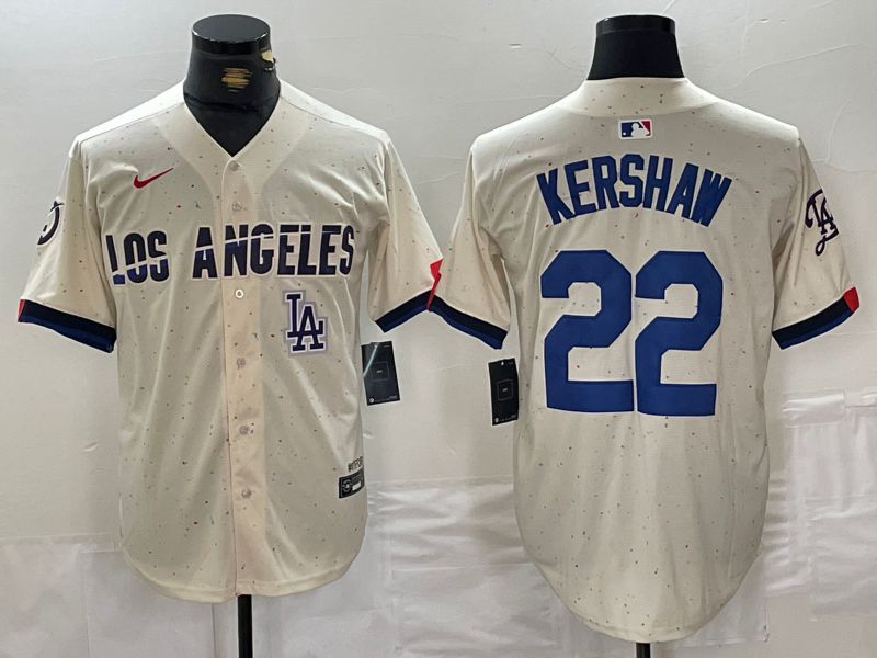 Men Los Angeles Dodgers #22 Kershaw Cream Fashion Nike Game MLB Jersey style 5
